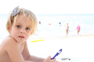 Image showing Portrait of baby girl on the beach