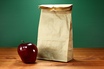 Image showing A Back to School Lunch Sack and Apple