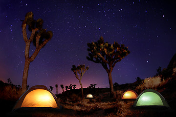 Image showing Light Painted Landscape of Camping and Stars