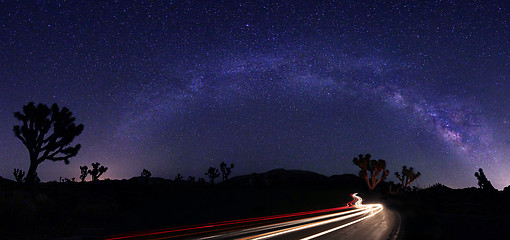 Image showing Light Painted Landscape of Milky Way Stars Panorama