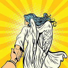 Image showing follow me, woman angel with wings