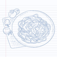 Image showing Spaghetti with basil on plate.