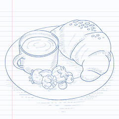 Image showing Breakfast with coffee, croissant and berries.