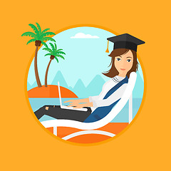 Image showing Graduate lying in chaise lounge with laptop.