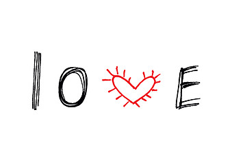 Image showing Word ''Love'' with abstract red heart
