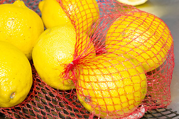 Image showing Lemons in net packaging in the grocery store