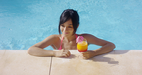 Image showing Thoughtful young woman at a summer resort