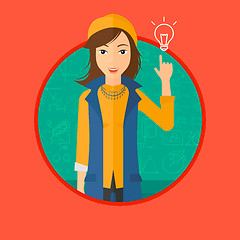 Image showing Woman pointing at light bulb.