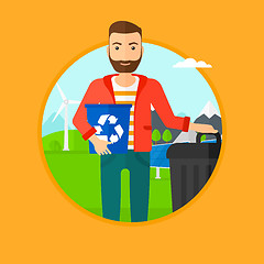 Image showing Man with recycle bin and trash can.