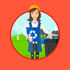 Image showing Woman with recycle bin and trash can.