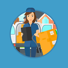 Image showing Delivery woman with cardboard boxes.