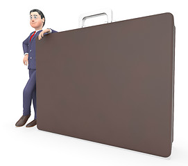 Image showing Businessman Character Shows Copy Space And Bag 3d Rendering