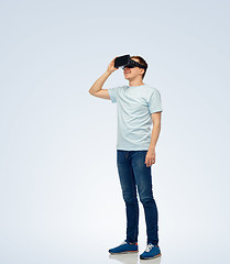 Image showing happy man in virtual reality headset or 3d glasses