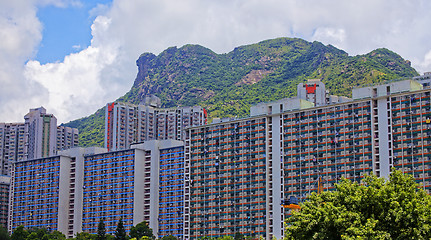 Image showing hong kong public estate with landmark lion rock