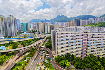 Image showing hong kong public estate with landmark lion rock