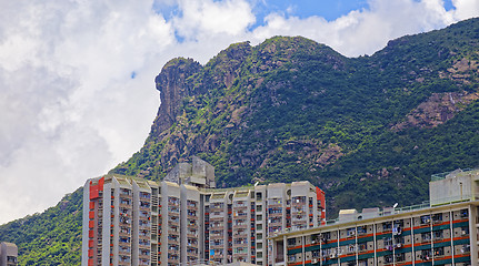 Image showing hong kong public estate with landmark lion rock