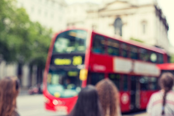 Image showing city street with red double decker bus in london