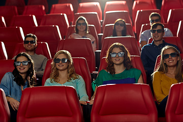 Image showing happy friends watching movie in 3d theater