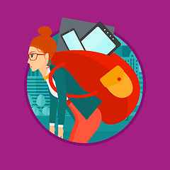 Image showing Woman with backpack full of electronic devices.