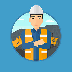 Image showing Miner with a big excavator on background.