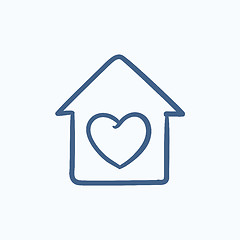 Image showing House with heart symbol sketch icon.