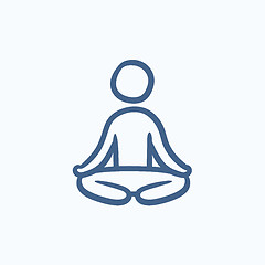 Image showing Man meditating in lotus pose sketch icon.