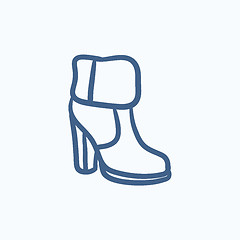 Image showing High-heeled ankle boot with fur sketch icon.