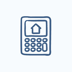 Image showing Calculator with house on display sketch icon.