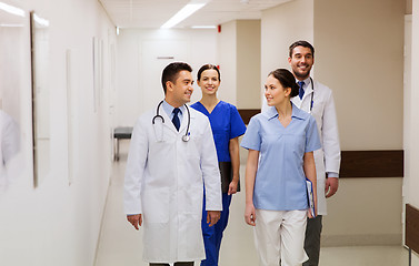 Image showing group of happy medics or doctors at hospital