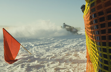 Image showing Snowmobile racing