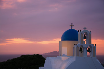 Image showing Church during Sunrise, Fira, Santorini, Greece