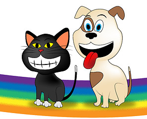 Image showing Dog Cat Rainbow Represents Colorful Doggy And Kitten