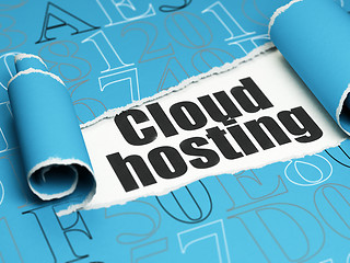 Image showing Cloud computing concept: black text Cloud Hosting under the piece of  torn paper