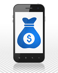 Image showing Finance concept: Smartphone with Money Bag on display