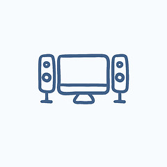 Image showing Home cinema system sketch icon.