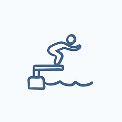 Image showing Swimmer jumping in pool sketch icon.