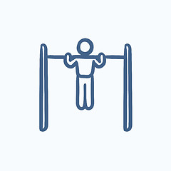 Image showing Gymnast exercising on bar sketch icon.