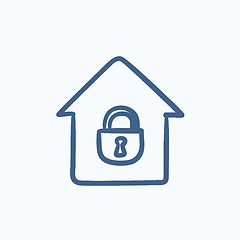 Image showing House with closed lock sketch icon.