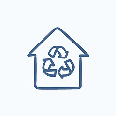 Image showing House with recycling symbol sketch icon.