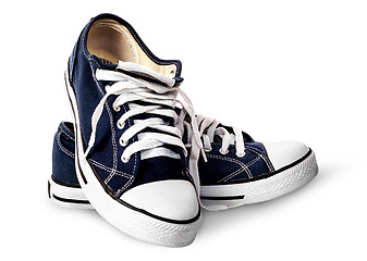 Image showing Dark blue athletic shoes on each other