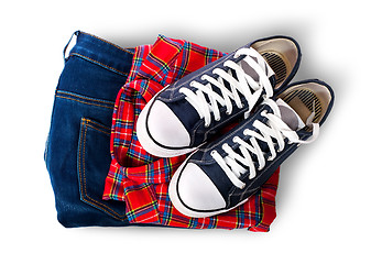 Image showing Shirt jeans and sports shoes