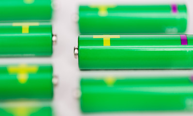 Image showing close up of green alkaline batteries