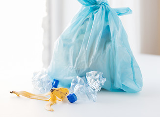 Image showing close up of rubbish bag with trash at home