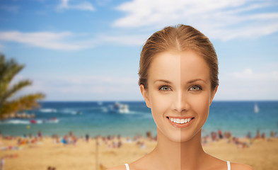 Image showing close up of beautiful woman with half face tanned