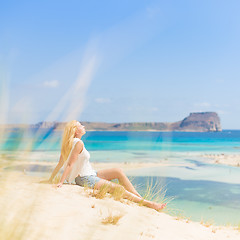 Image showing Relaxed Happy Woman Enjoying Sun on Vacations.