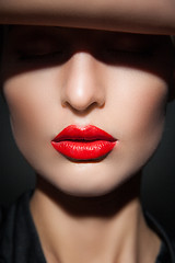 Image showing Close-up of model with red lips and perfect skin