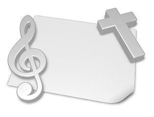 Image showing clef and cross on blank white paper sheet - 3d rendering