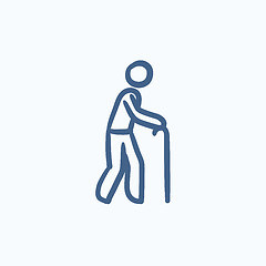 Image showing Man with cane sketch icon.