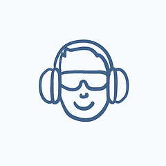 Image showing Man in headphones sketch icon.