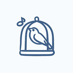 Image showing Bird singing in cage sketch icon.